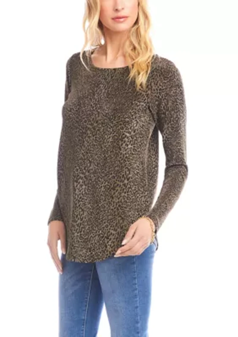 Women's Long Sleeve Metallic Knit Shirttail Top