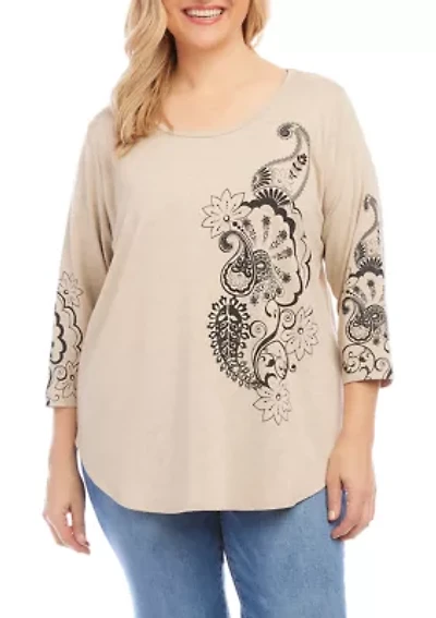Plus Paisley Print Shirttail Top