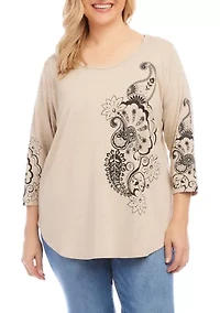 Plus Paisley Print Shirttail Top