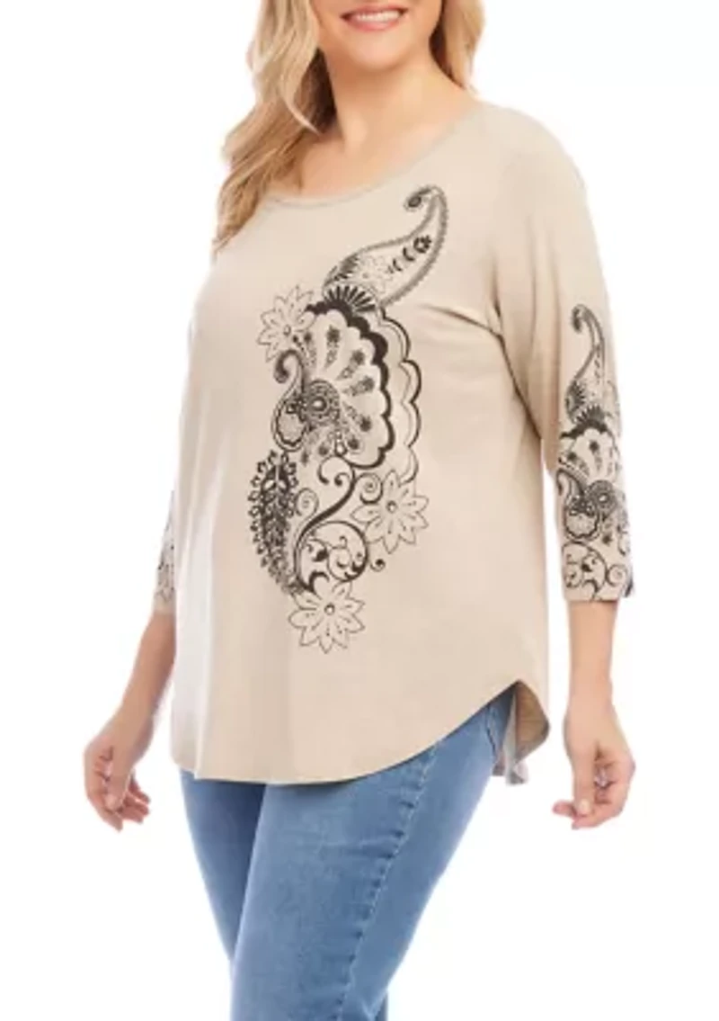 Plus Paisley Print Shirttail Top