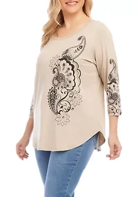 Plus Paisley Print Shirttail Top