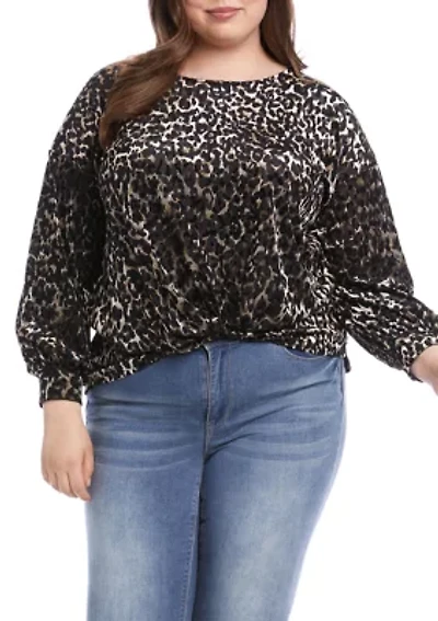 Plus Velvet Burnout Twist Front Top