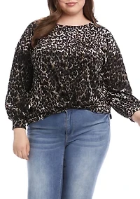 Plus Velvet Burnout Twist Front Top