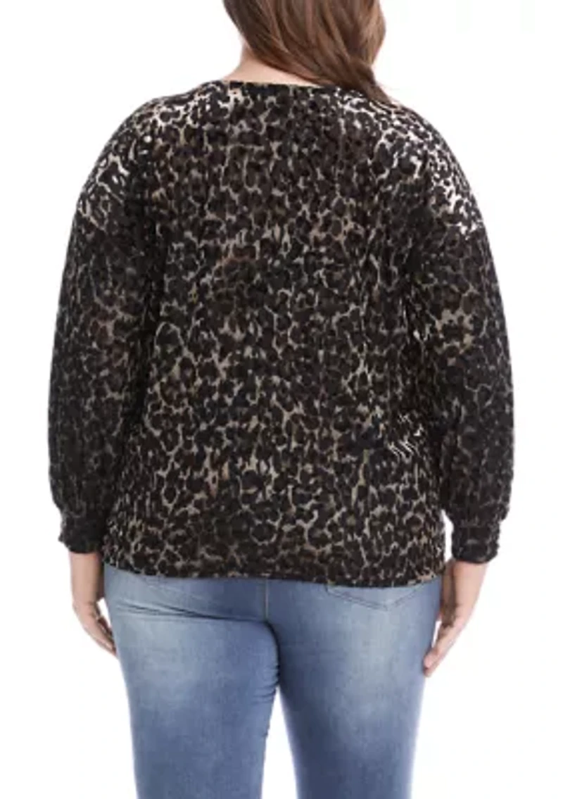 Plus Velvet Burnout Twist Front Top