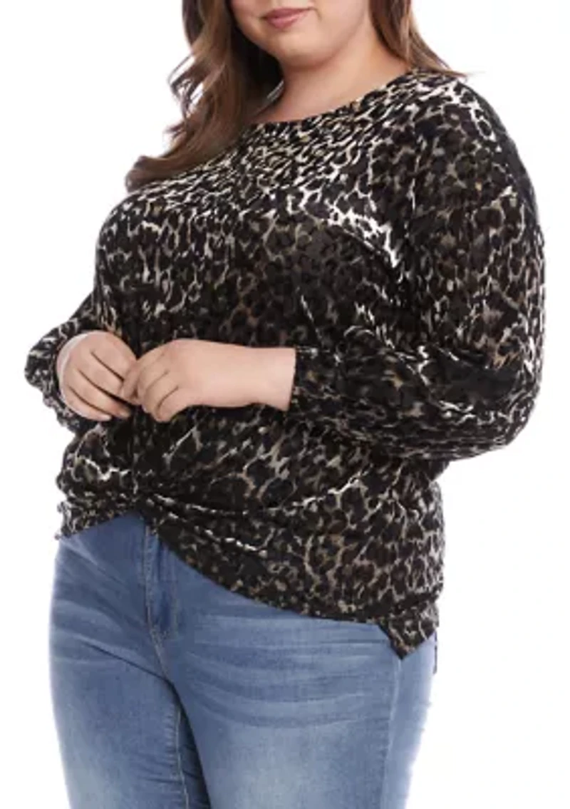 Plus Velvet Burnout Twist Front Top