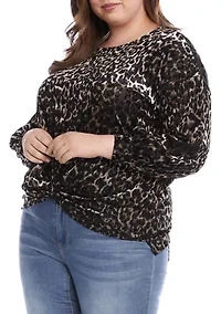 Plus Velvet Burnout Twist Front Top