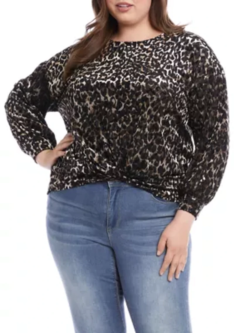 Plus Velvet Burnout Twist Front Top