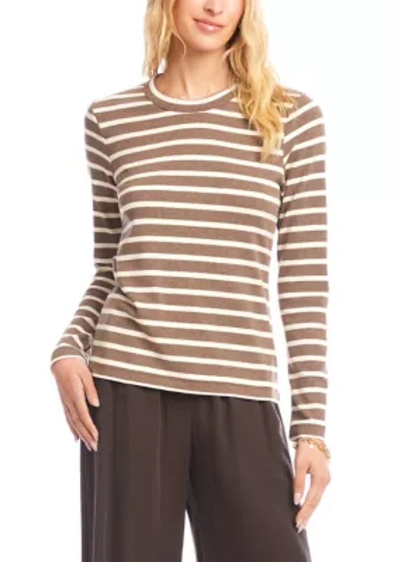 Women's Stripe Long Sleeve Crew Neck Top