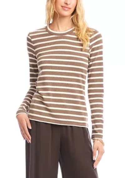 Women's Stripe Long Sleeve Crew Neck Top