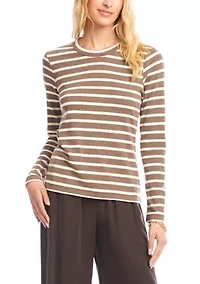 Women's Stripe Long Sleeve Crew Neck Top