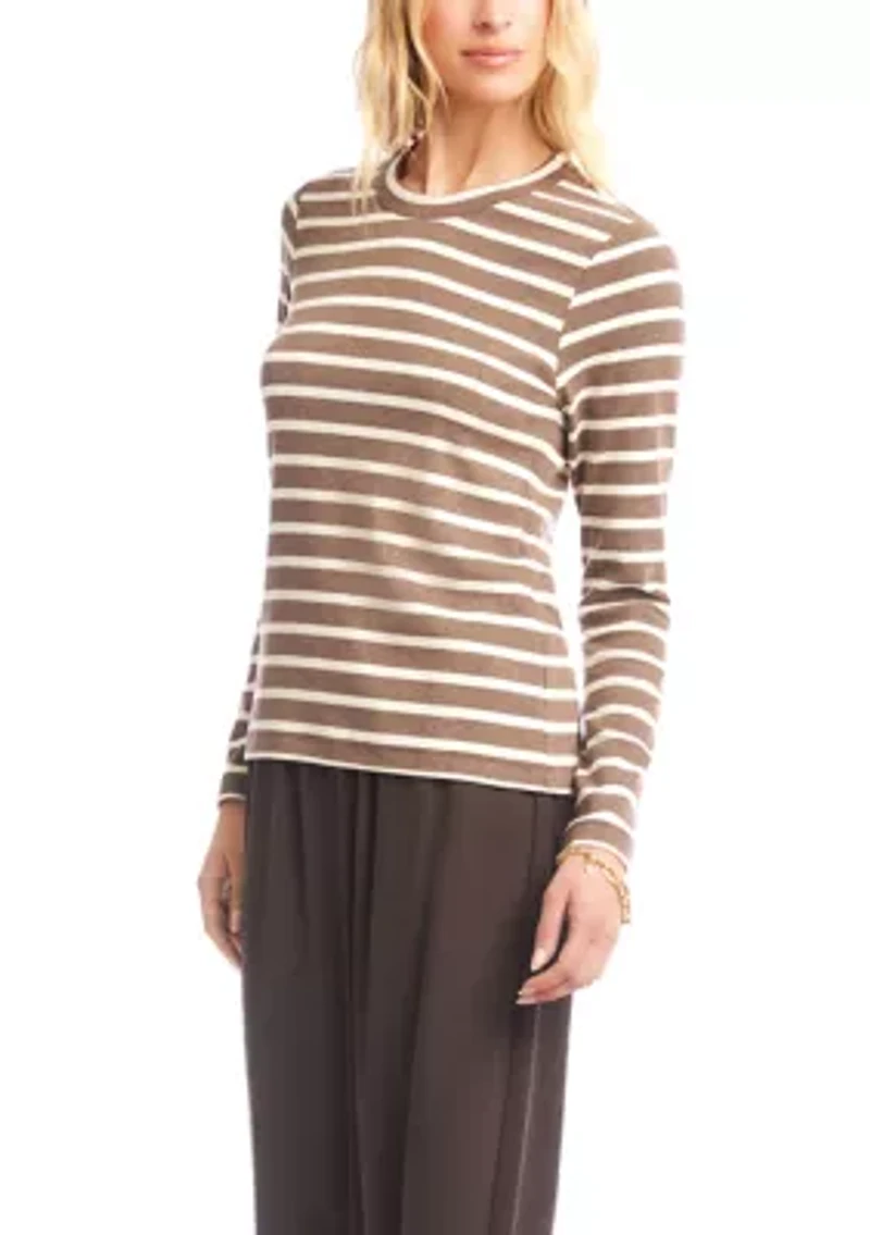 Women's Stripe Long Sleeve Crew Neck Top