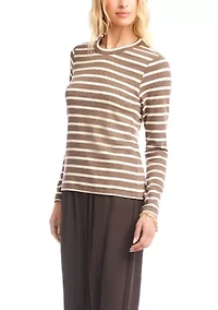 Women's Stripe Long Sleeve Crew Neck Top