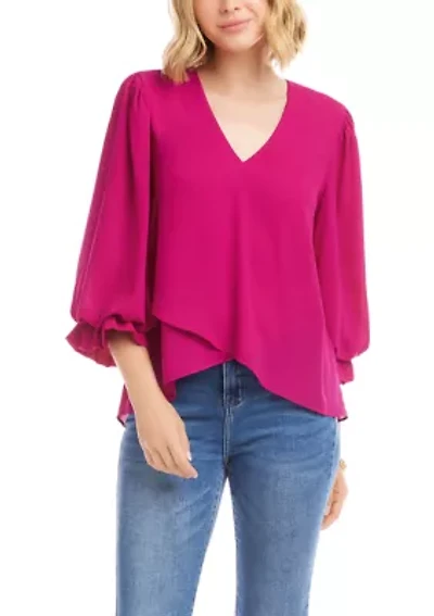 Petite Layered Sleeve Asymmetric Top