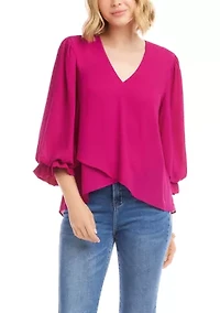 Petite Layered Sleeve Asymmetric Top