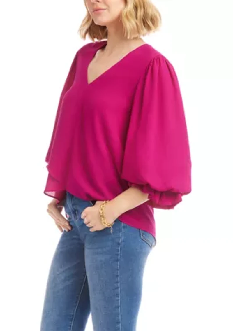 Petite Layered Sleeve Asymmetric Top