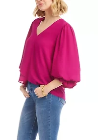 Petite Layered Sleeve Asymmetric Top