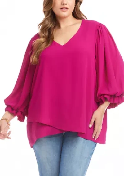 Plus Layered Sleeve Asymmetric Top