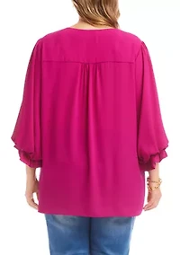 Plus Layered Sleeve Asymmetric Top