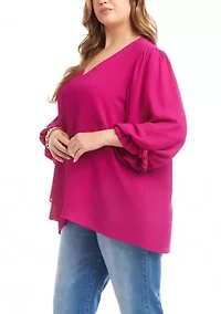 Plus Layered Sleeve Asymmetric Top