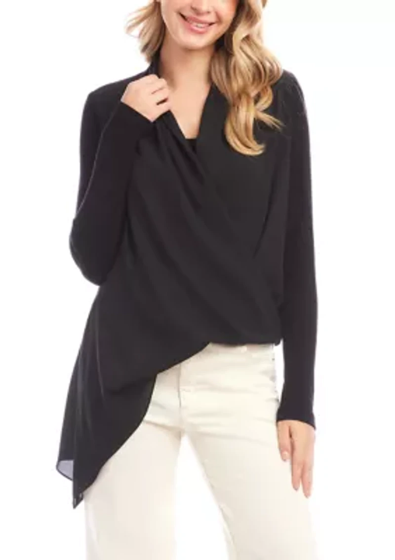 Women's Contrast Double Layer Wrap Top
