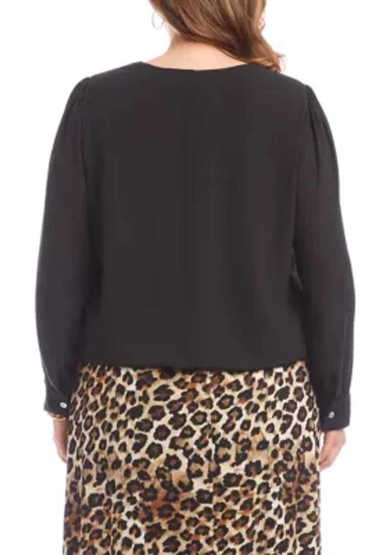 Plus Puff Sleeve V-Neck Top
