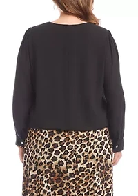 Plus Puff Sleeve V-Neck Top