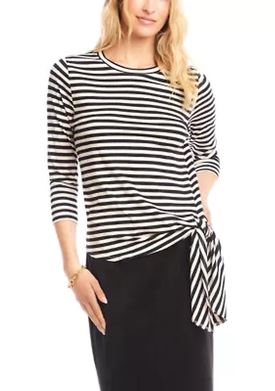 Women's Stripe 3/4 Sleeve Side Tie Top
