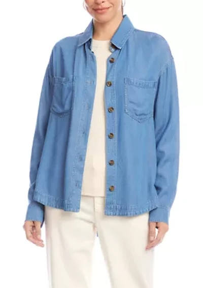Women's Long Sleeve Soft Denim Shirt Jacket