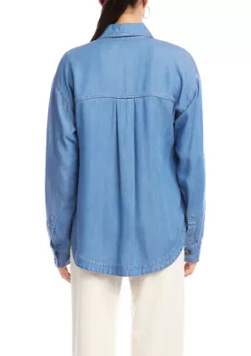 Women's Long Sleeve Soft Denim Shirt Jacket