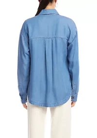 Women's Long Sleeve Soft Denim Shirt Jacket