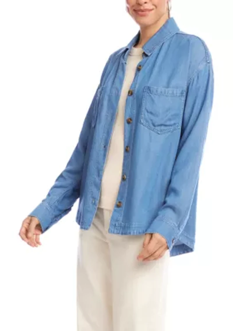 Women's Long Sleeve Soft Denim Shirt Jacket