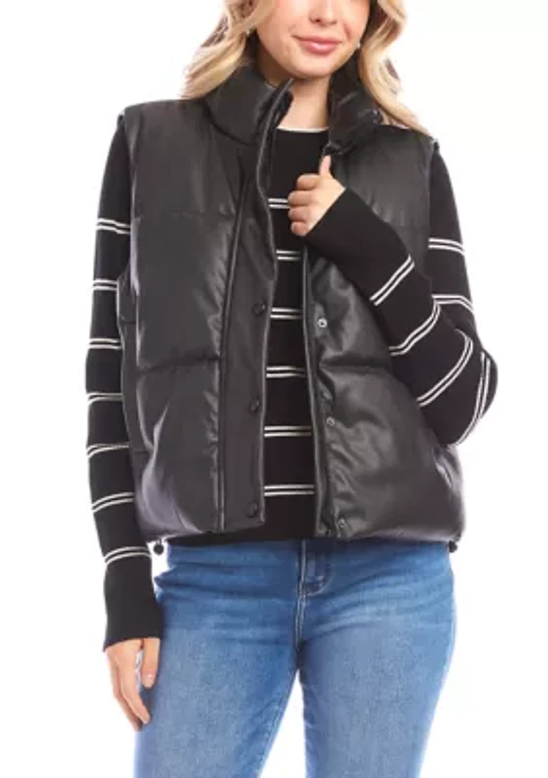 Women's Faux Leather Quilted Puffer Vest