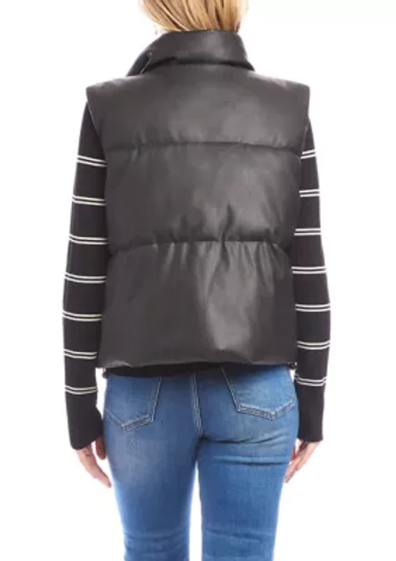 Women's Faux Leather Quilted Puffer Vest