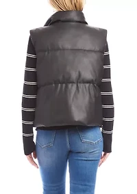 Women's Faux Leather Quilted Puffer Vest