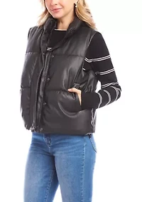 Women's Faux Leather Quilted Puffer Vest