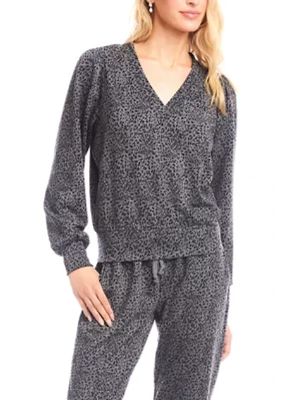 Women's Animal Print Puff Sleeve V-Neck Sweatshirt