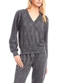 Women's Animal Print Puff Sleeve V-Neck Sweatshirt