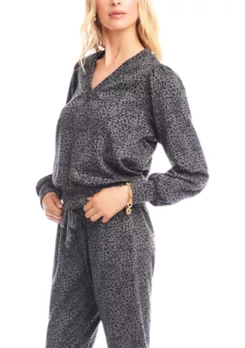 Women's Animal Print Puff Sleeve V-Neck Sweatshirt