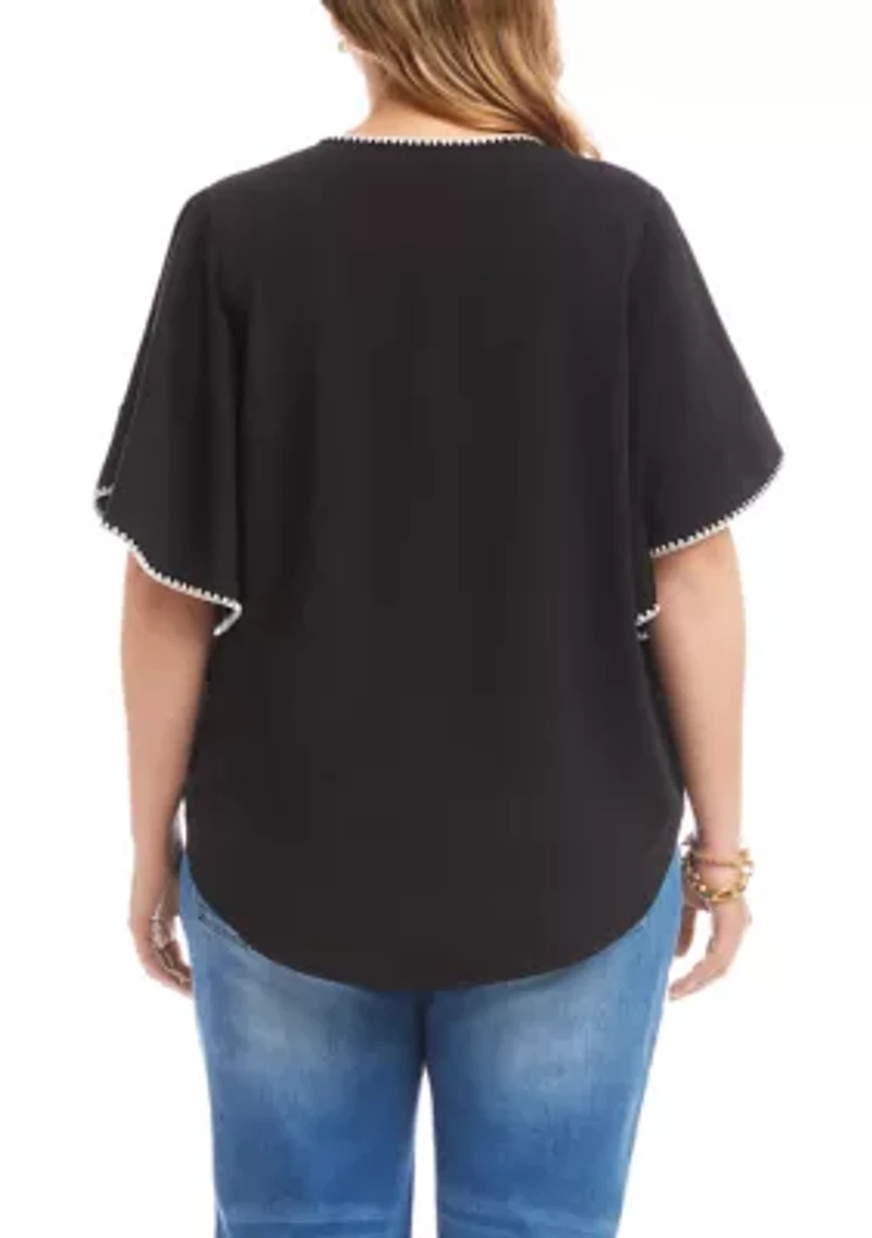 Plus Flutter Sleeve Edge Stitch Top