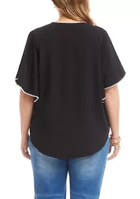 Plus Flutter Sleeve Edge Stitch Top