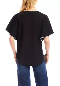 Women's Flutter Sleeve Edge Stitch Top