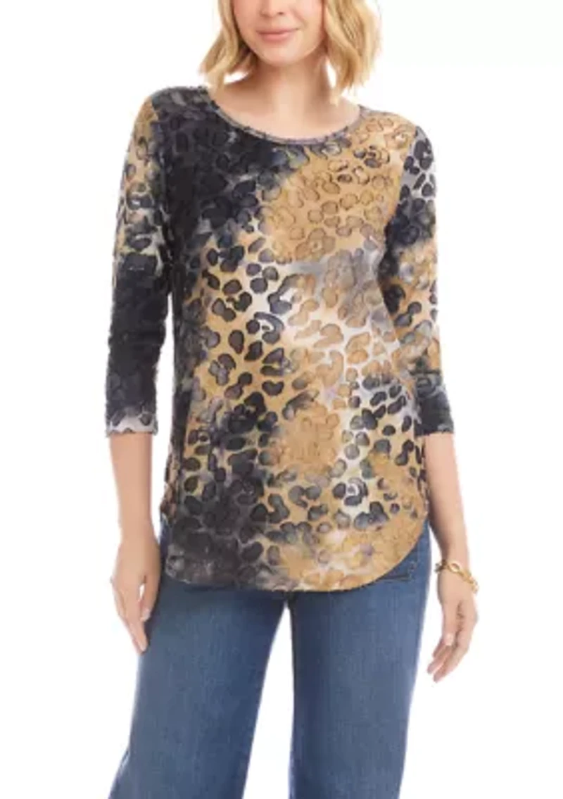 Women's 3/4 Sleeve Burnout Shirttail Top