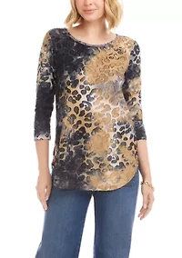 Women's 3/4 Sleeve Burnout Shirttail Top