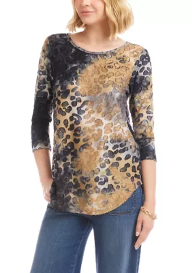 Women's 3/4 Sleeve Burnout Shirttail Top