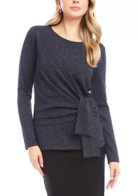 Petite Long Sleeve Side Tie Top