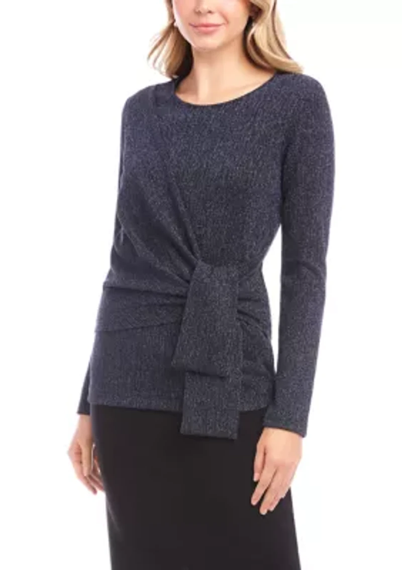 Petite Long Sleeve Side Tie Top