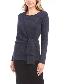 Petite Long Sleeve Side Tie Top