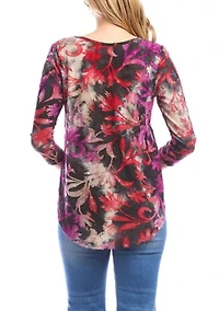 Petite 3/4 Sleeve Burnout Shirttail Top