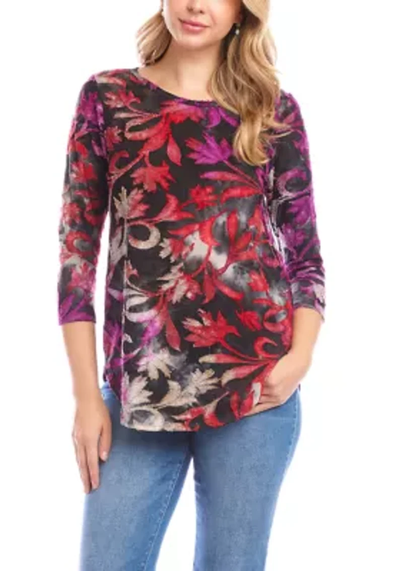 Women's 3/4 Sleeve Burnout Shirttail Top