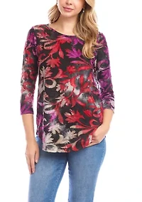 Women's 3/4 Sleeve Burnout Shirttail Top